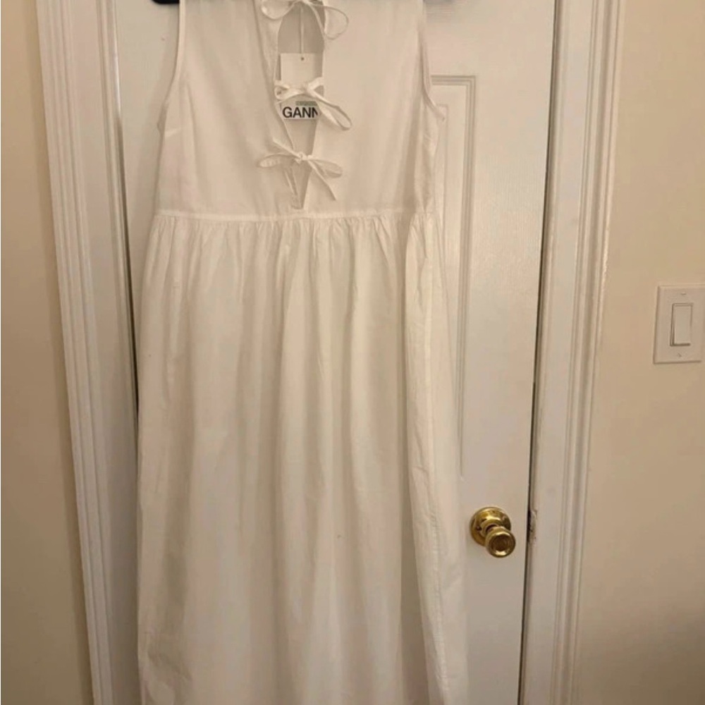 Ganni White Sleeveless Maxi Dress with Tie-Back Details
